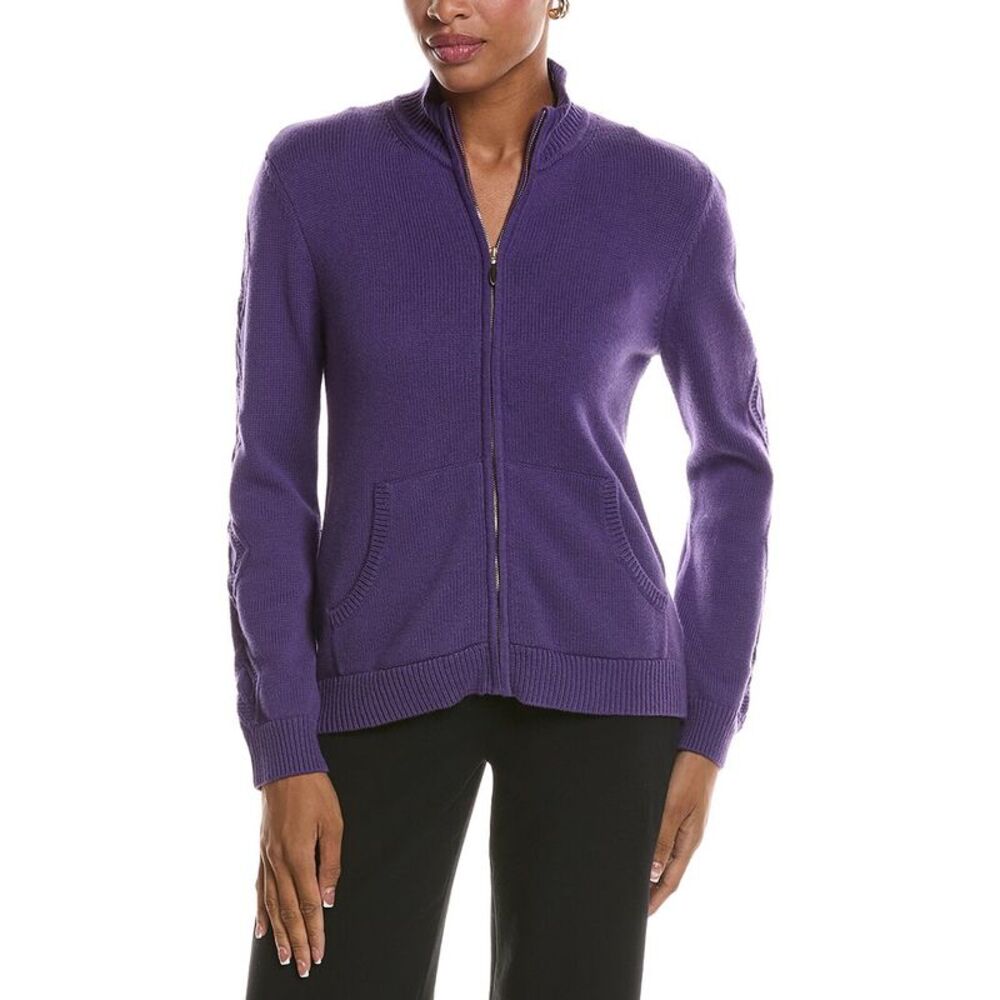 St. John Womens Cable Zip Cashmere-Blend Jacket, Purple